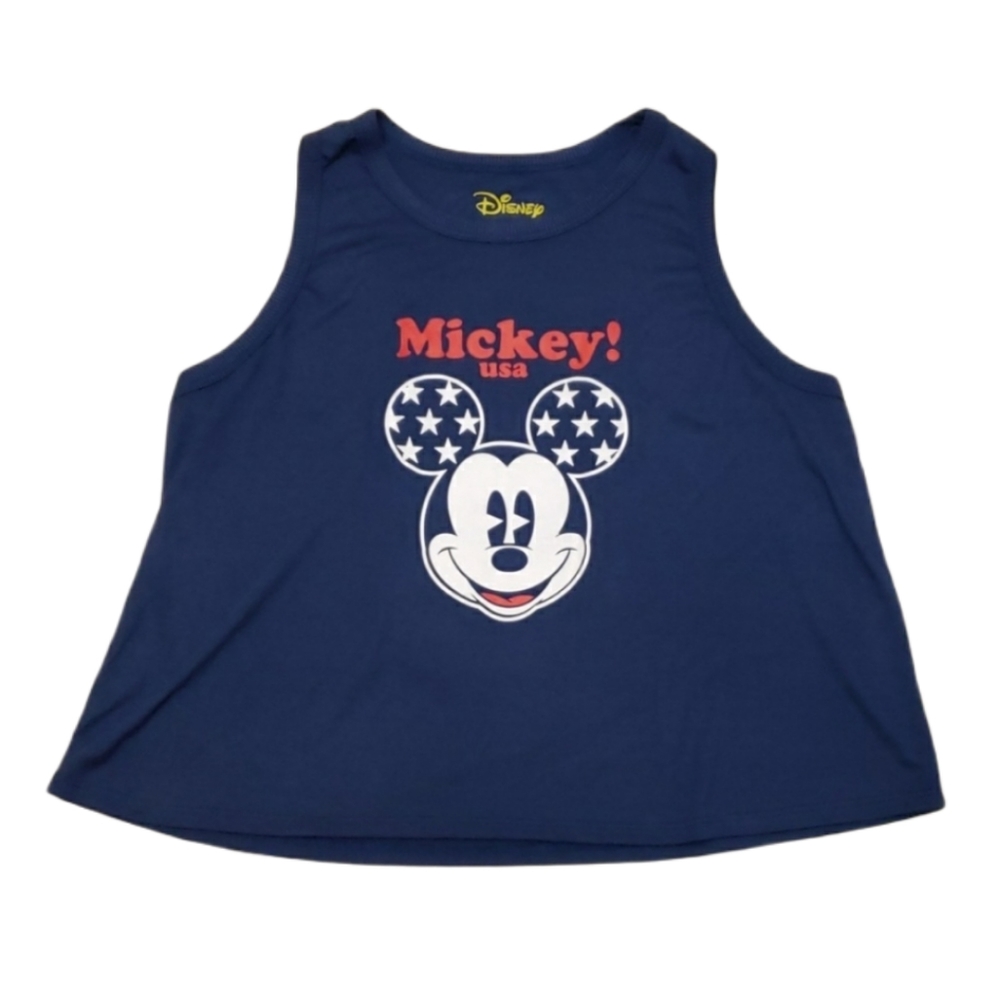 Disney Mickey Mouse USA Crop Tank Top Size XL Juniors NWOT Navy Blue Patriotic